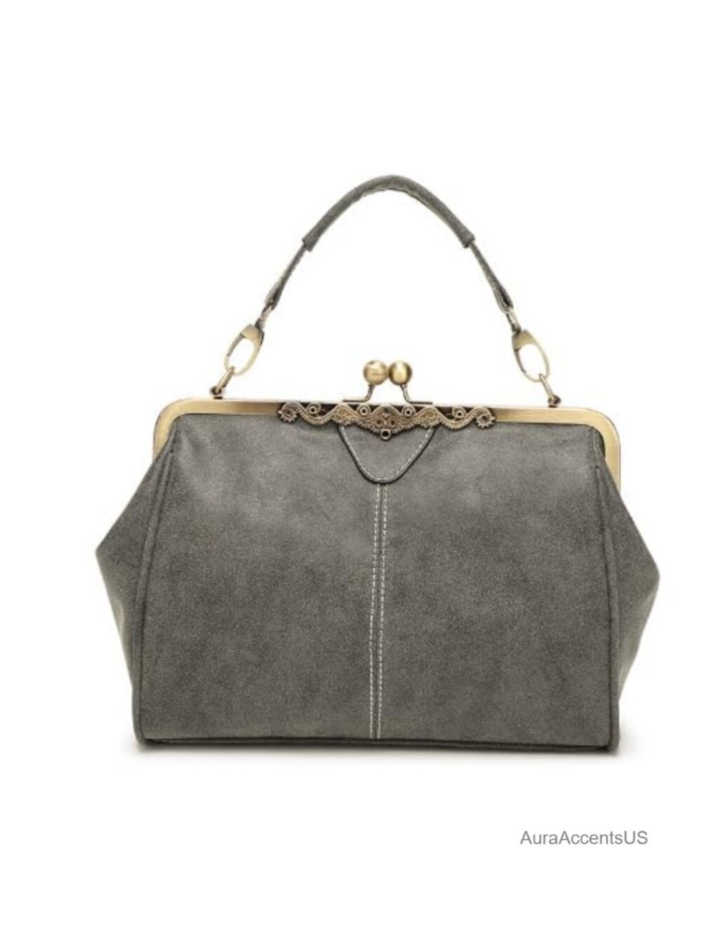 Vintage Kiss Lock Handbag PU Leather Evening Clutch Satchel Retro Hollow